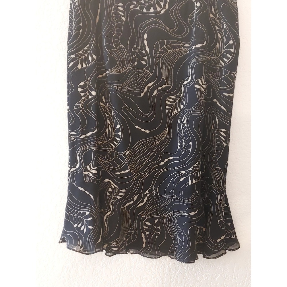 Vintage Maggy London Women's Size 14 Black Ruffle Hem  100% Silk Maxi Skirt